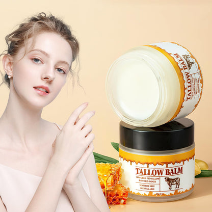 Tallow and Honey Balm, Premium Beef Tallow and Wild Honey, Balm for Skin Hydration, Grass-Fed Beef Tallow & Raw Wild Honey Balm, Tallow Balm for Skin Hydration, Tallow Face Moisturizer (2Pcs)